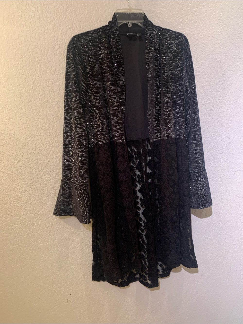Black Long Sleeve Mixed-Knit & Lace Open Dress - Picture 12 of 12